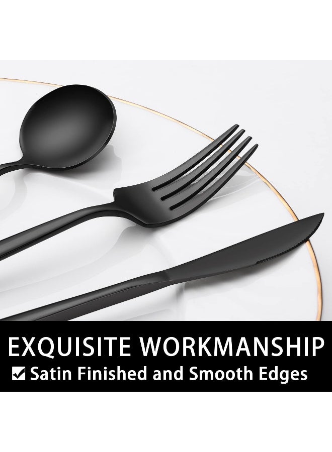 EWFEN 60-Piece 12 Setting Black Silverware, Food-Grade Stainless Steel Flatware Cutlery Set for Home, Office, Restaurant, Hotel - Image 3